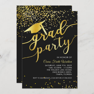 Black Gold Confetti Graduation Party Invitation