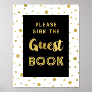 Black Gold Confetti Guest Book Wedding Sign