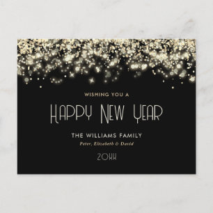 Black Gold Confetti Happy New Year Postcard