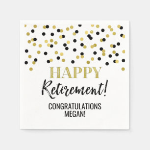 Black Gold Confetti Happy Retirement Napkin
