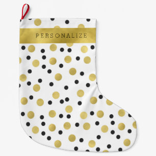 Black Gold Confetti Large Christmas Stocking