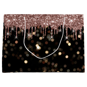 Black Gold Confetti Luxury Rose Glitter Drips Large Gift Bag