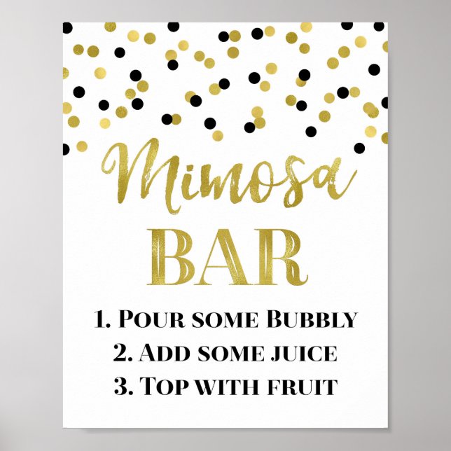 Black Gold Confetti Mimosa Bar Sign Wedding (Front)