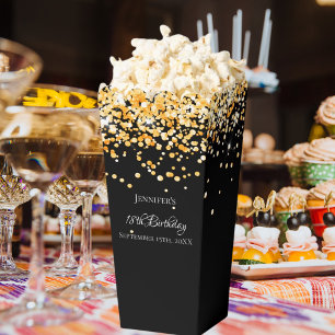 Black gold confetti name birthday favour box
