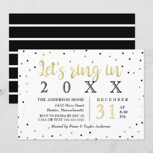Black & Gold Confetti New Year's Party Invitation