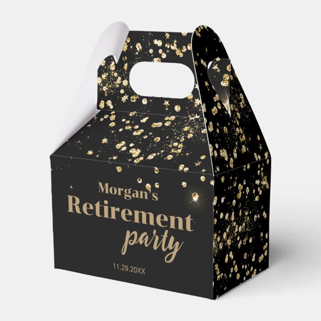 Black Gold confetti Retirement party Custom  Favour Box (Back Side)