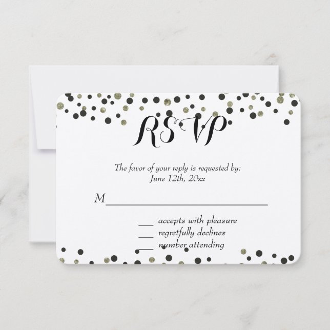 Black Gold Confetti RSVP (Front)