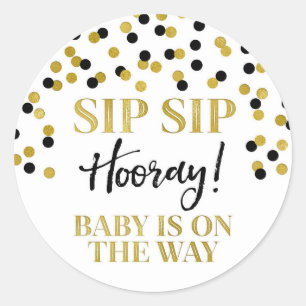 Black Gold Confetti Sip Sip Hooray Classic Round Sticker
