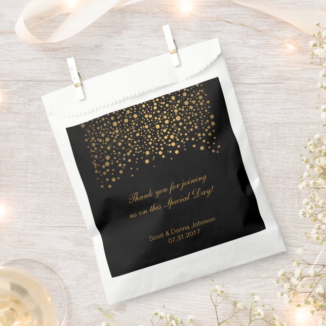 Black & Gold Confetti Wedding Favour Bags (Clipped)