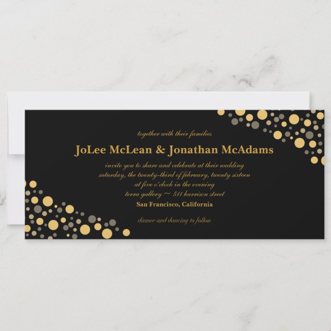 Black & Gold Confetti Wedding Party Invitation (Front)