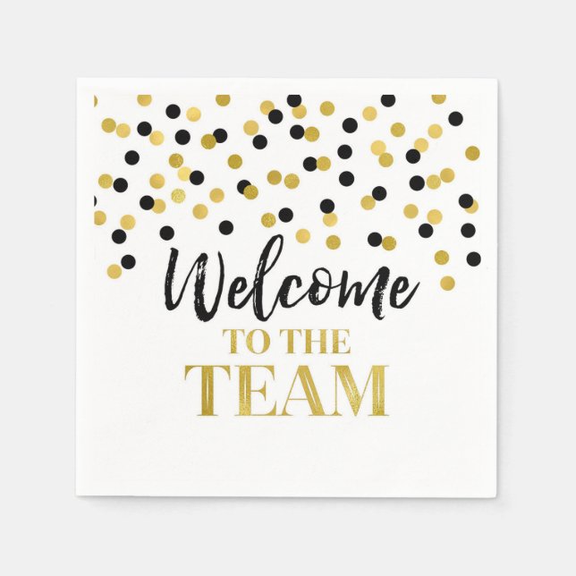 Black Gold Confetti Welcome to the Team Napkin (Front)