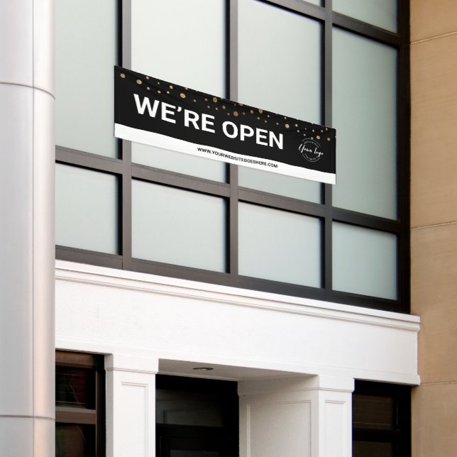 BLACK Gold confetti We're open for business Banner (Outside Building)