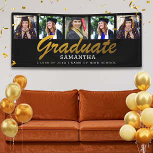 Black Gold Congrats Graduate 5 Photo Graduation  Banner