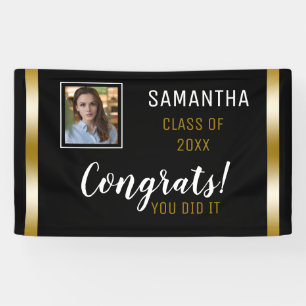 Black Gold Congrats Graduate Photo Graduation Banner