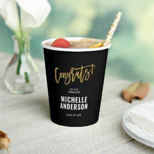 Black Gold Congrats Graduation Party Paper Cups