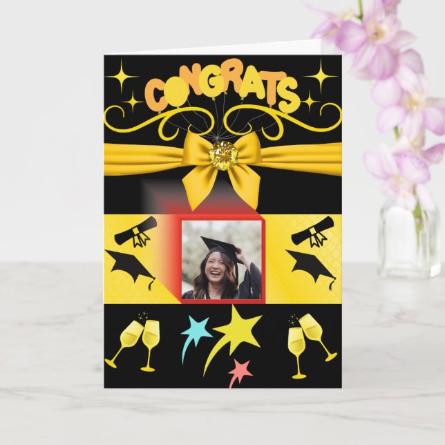 Black & Gold Congrats Modern Graduation Students Card (Orchid)