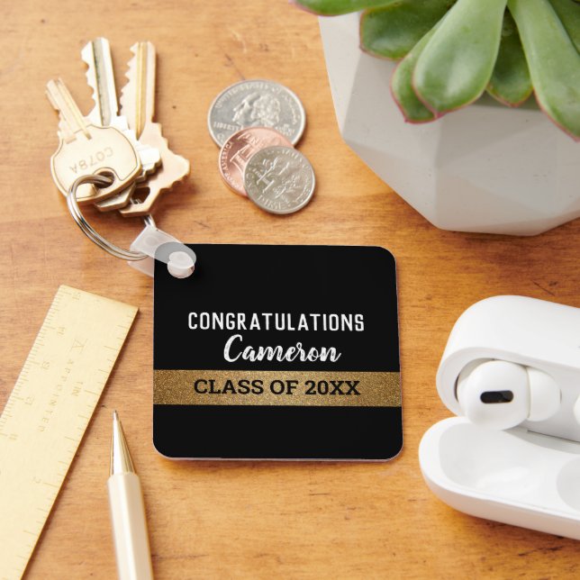 Black Gold Congratulations Class Graduation  Key Ring (Desk)