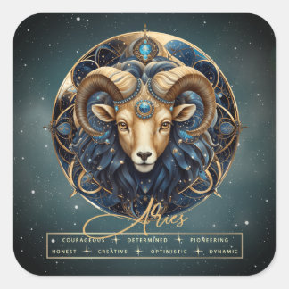 Black Gold Constellation Zodiac Symbol Aries Square Sticker