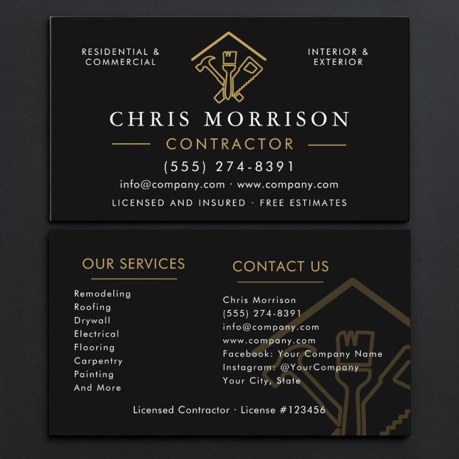 Black Gold Construction Contractor Business Card (Creator Uploaded)