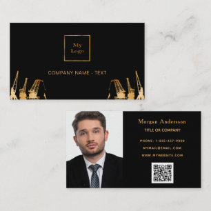 Black gold construction contractor photo QR code Business Card