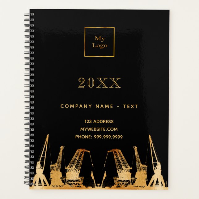 Black gold construction cranes business logo 2025 planner (Front)