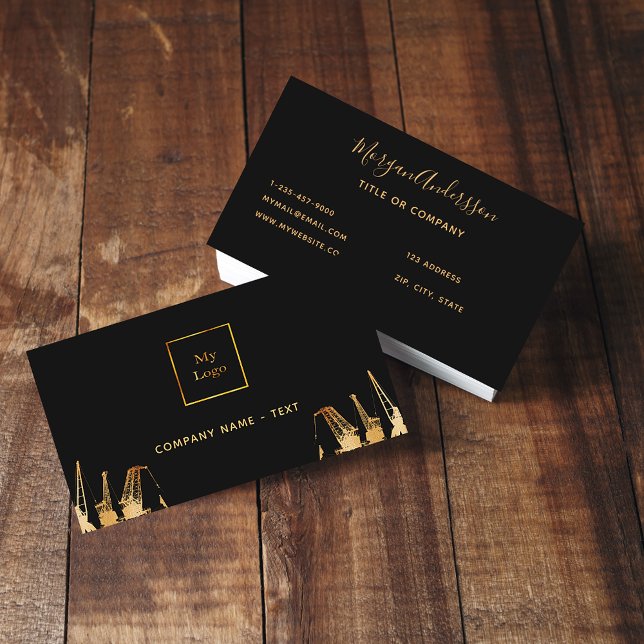Black gold construction cranes contractor business card (Creator Uploaded)