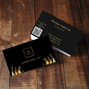 Black gold construction cranes contractor QR code Business Card