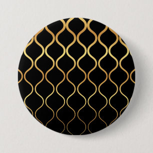 Black, gold, cool, trendy, retro abstract design 7.5 cm round badge