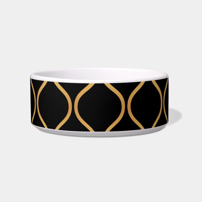 Black, gold, cool, trendy, retro abstract design bowl (Front)