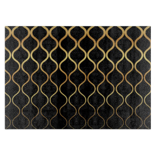 Black, gold, cool, trendy, retro abstract design cutting board