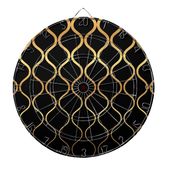 Black, gold, cool, trendy, retro abstract design dartboard (Front)