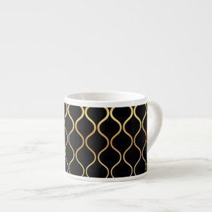 Black, gold, cool, trendy, retro abstract design espresso cup