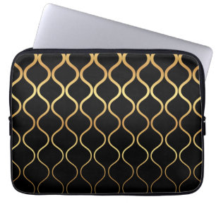 Black, gold, cool, trendy, retro abstract design laptop sleeve