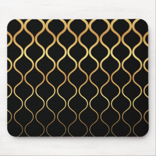 Black, gold, cool, trendy, retro abstract design mouse mat