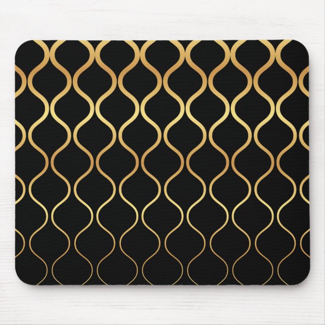 Black, gold, cool, trendy, retro abstract design mouse mat (Front)