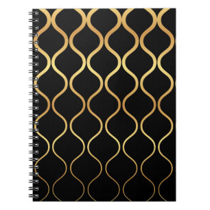 Black, gold, cool, trendy, retro abstract design notebook