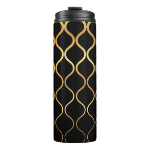 Black, gold, cool, trendy, retro abstract design thermal tumbler