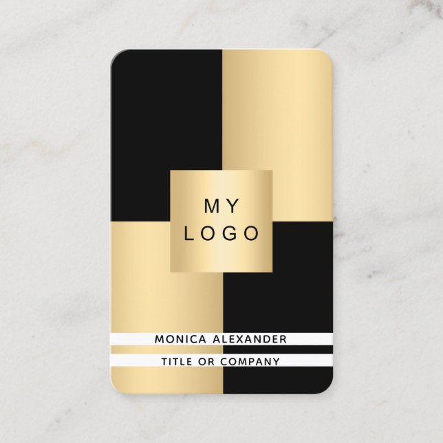 Black gold corporate logo QR code professional Business Card (Front)