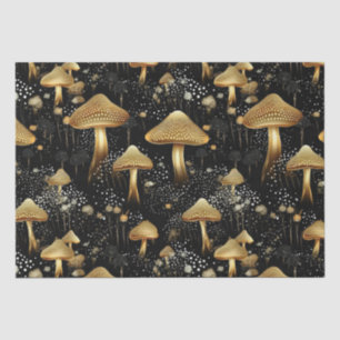 Black & Gold Cottagecore Mushrooms  Tissue Paper
