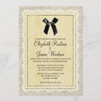 Black & Gold Country Burlap Wedding Invitations