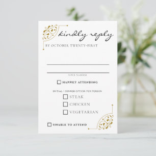 Black & Gold Country Wedding Food Choices RSVP Card