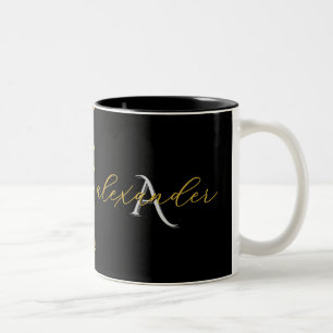Black Gold Couple Initials Personalised Names Two-Tone Coffee Mug