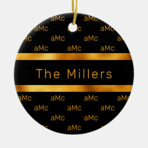 Black gold couple monogram pattern elegant ceramic tree decoration