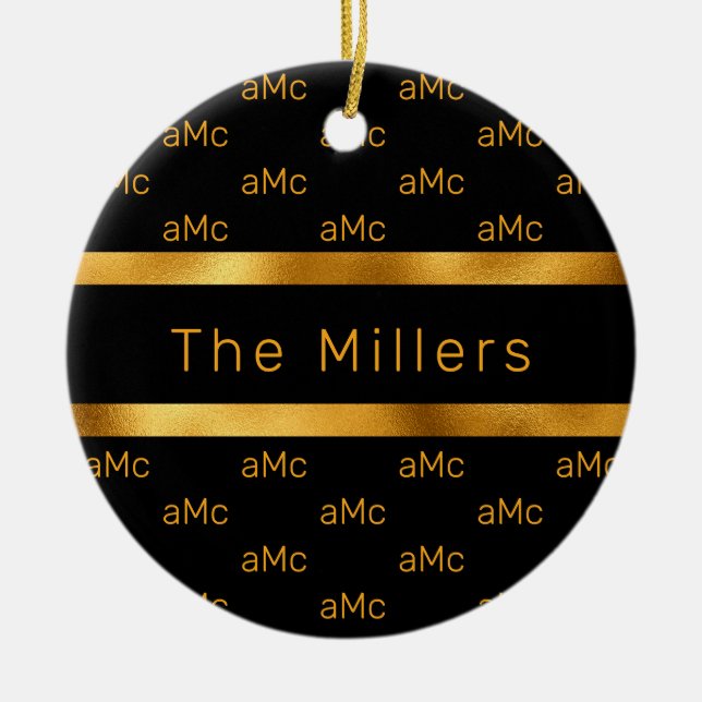 Black gold couple monogram pattern elegant ceramic tree decoration (Front)