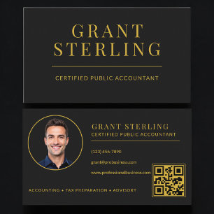 Black Gold CPA Tax Preparer Accountant QR Code Business Card