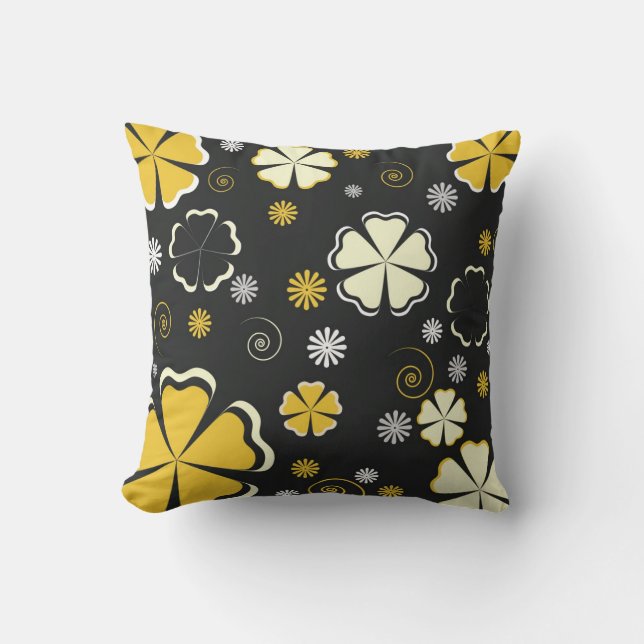 Black & Gold Cream Floral Pillow (Front)