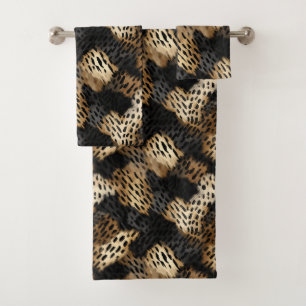 Black Gold Cream Leopard Animal Print   Bath Towel Set