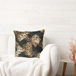 Black Gold Cream Leopard Animal Print Cushion