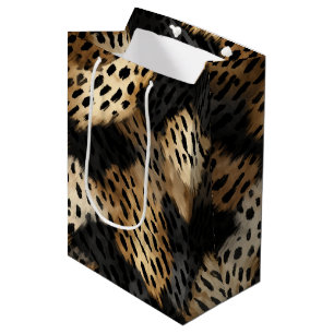 Black Gold Cream Leopard Animal Print Medium Gift Bag