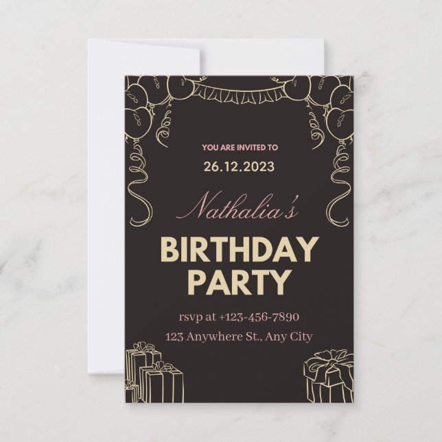Black Gold Creative Birthday Party Invitation (Front)